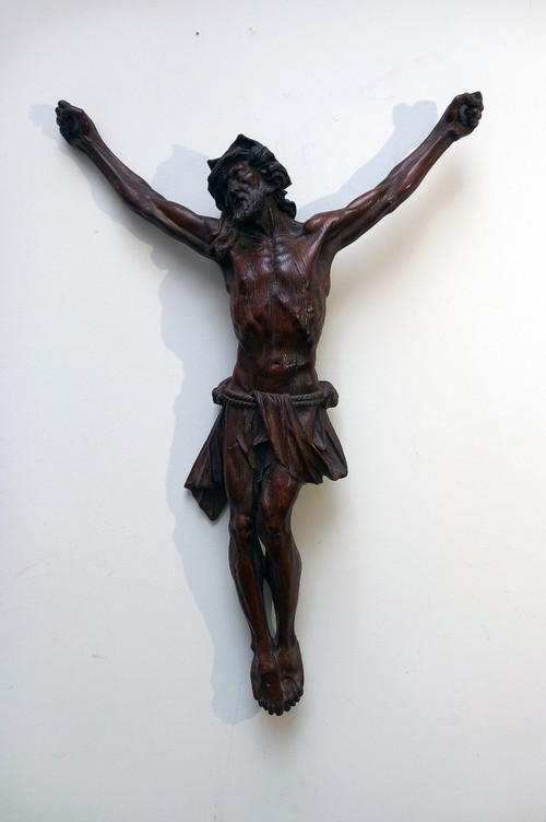 Religiosa Crucifix Grand Christ En Chêne Finement Sculpté 18 Eme