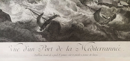  Gravure Ancienne Marine Port En Méditerranée d'après Ludolf Bakhuizen 18ème