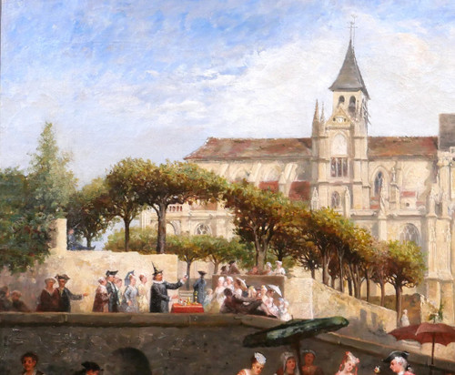 Adolphe François MONFALLET 1815-1900 Triel-sur-Seine (Yvelines), scène de marché, tableau, 1864