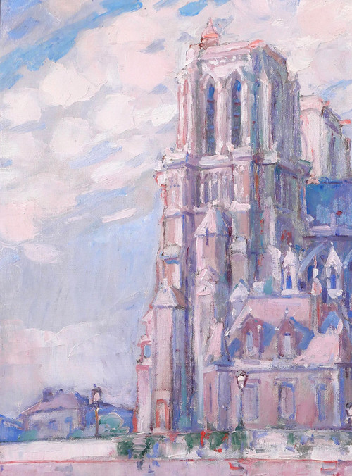 Raphaël CHANTEROU 1888-1945 Paris, la cathédrale Notre-Dame, tableau, vers 1920-30