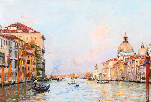 Tullio CAMPRIANI 1876-1939 Venezia, paesaggio del Canal Grande, dipinto, 1900 ca.