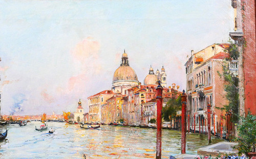 Tullio CAMPRIANI 1876-1939 Venezia, paesaggio del Canal Grande, dipinto, 1900 ca.