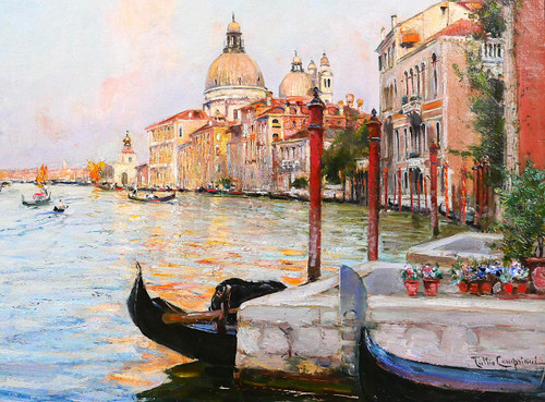 Tullio CAMPRIANI 1876-1939 Venezia, paesaggio del Canal Grande, dipinto, 1900 ca.