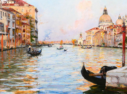 Tullio CAMPRIANI 1876-1939 Venezia, paesaggio del Canal Grande, dipinto, 1900 ca.