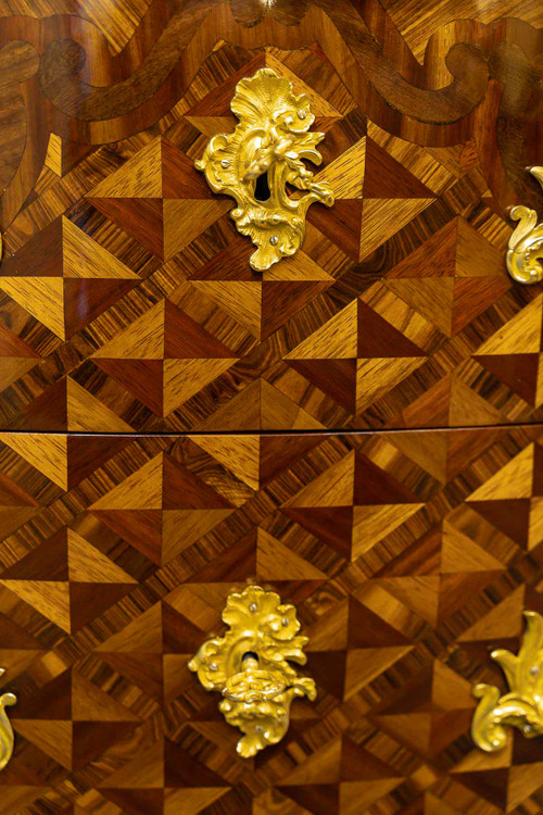 Gilles Joubert and Roger Vandercruse dit Lacroix Marquetry commode and crowned C bronze circa 1755