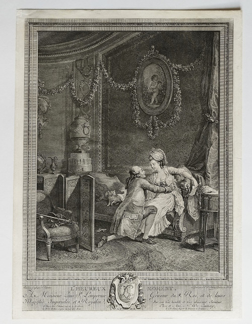 Etching The Happy Moment Engraving By De Launay After Lavreince 18th C Old Print