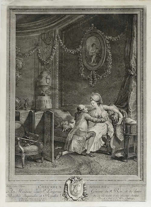 Etching The Happy Moment Engraving By De Launay After Lavreince 18th C Old Print