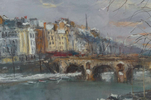 Serge Belloni  (1925-2005) The Painter of Paris The Pont Marie the Ile Saint-Louis under the Snow