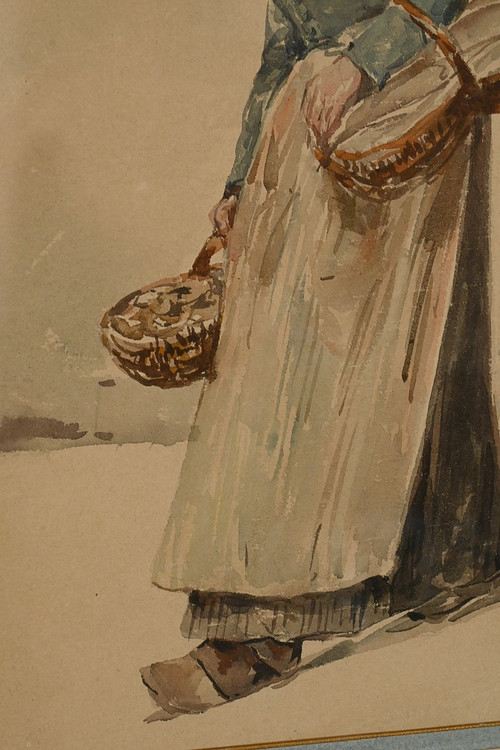 Watercolor "La Marchande Nantaise" by Z. Trigo - Late 19th century