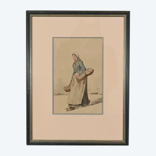 Watercolor "La Marchande Nantaise" by Z. Trigo - Late 19th century