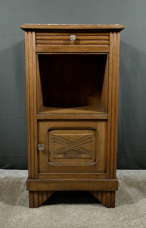 Table de Salon ou Chevet en chêne et marbre, Art Déco – 1930