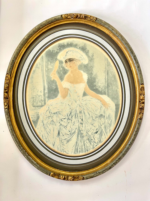 Original framed engraving: Portrait d'une Parisienne Souriante by Maurice Millière (1871-1946)