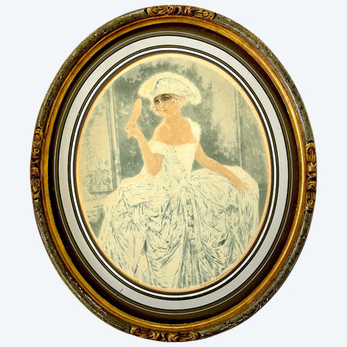 Original framed engraving: Portrait d'une Parisienne Souriante by Maurice Millière (1871-1946)