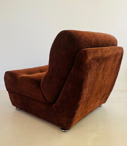 Brown velvet daybed chair, France 70s