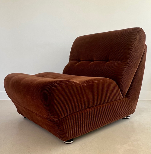 Brown velvet daybed chair, France 70s