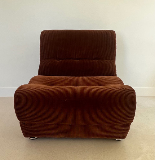 Brown velvet daybed chair, France 70s