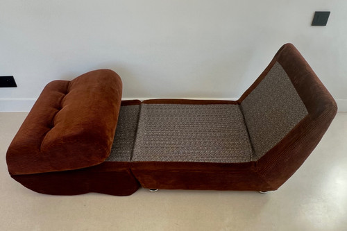 Brown velvet daybed chair, France 70s