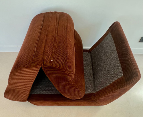 Brown velvet daybed chair, France 70s