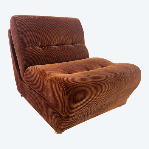 Brown velvet daybed chair, France 70s