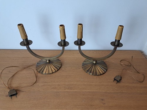 Coppia di lampade , Modernista , Bronzo , Art Deco , XX°.