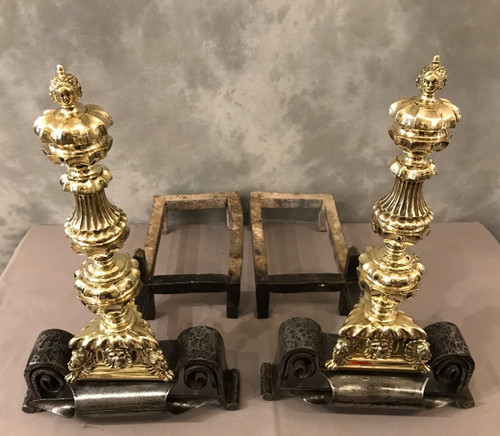 Important bronze and iron andirons from the 17th century