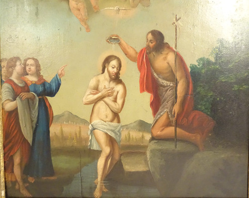 HSP Painting Baptism Of Christ Jesus Saint John the Baptist Angelots Late 18th century