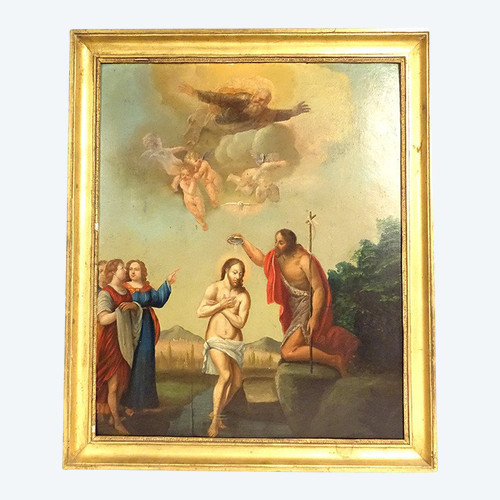 HSP Painting Baptism Of Christ Jesus Saint John the Baptist Angelots Late 18th century