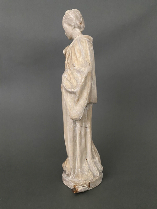 Atelierstatue aus Gips von Charles Filleul Frau mit Fächer XX.