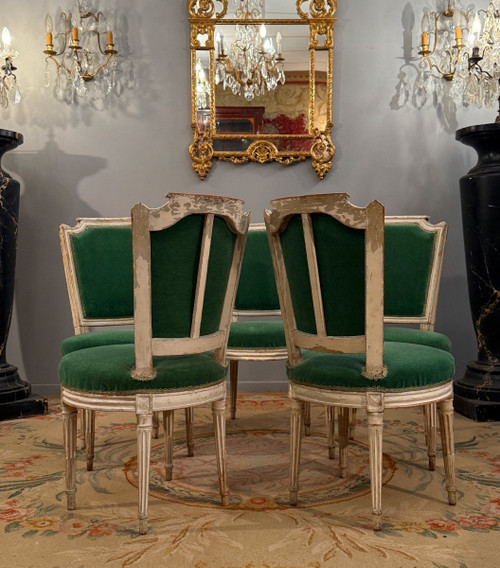 Paul François Jean, Suite De Cinq Chaises En Bois Laque Estampillée d'Epoque Louis XVI