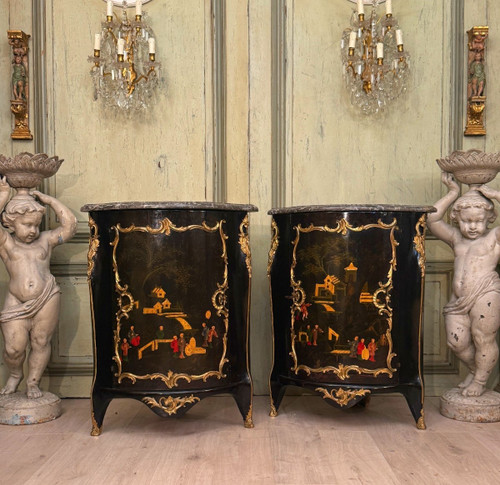 Pair of Louis XV Period Chinese Lacquer Corner Chests About 1750