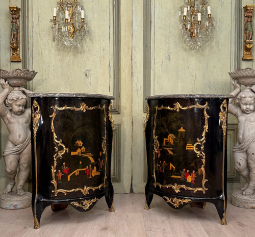 Pair of Louis XV Period Chinese Lacquer Corner Chests About 1750