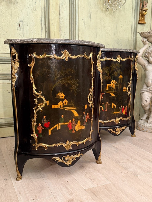 Pair of Louis XV Period Chinese Lacquer Corner Chests About 1750