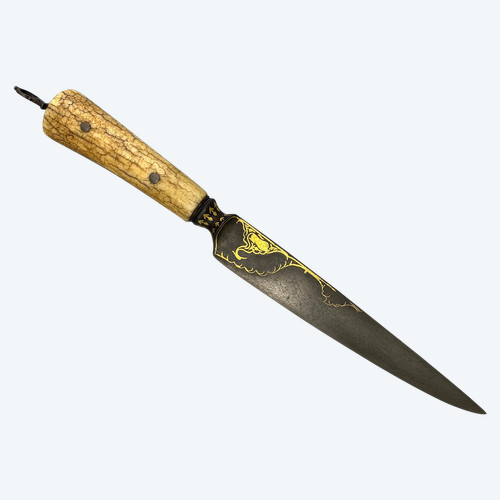 Coltello dritto, kard, lama in damasco wootz. Iran orientale, XVIII secolo