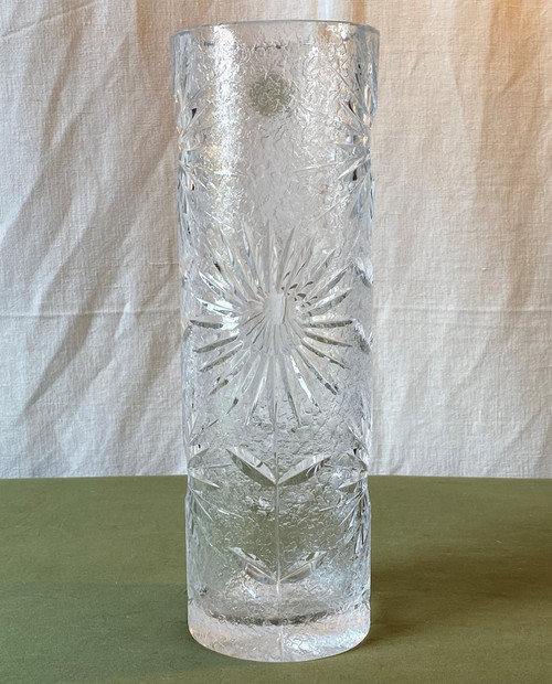 Vase Cristal De Bohême Engraved With Flowers XX ème