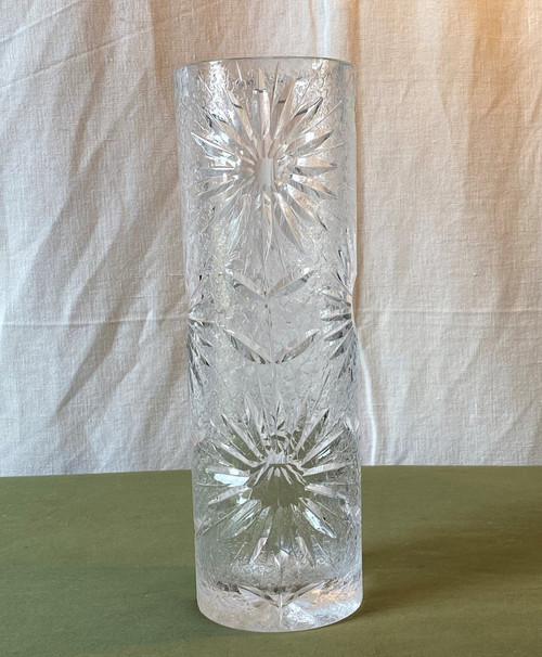 Vase Cristal De Bohême Engraved With Flowers XX ème