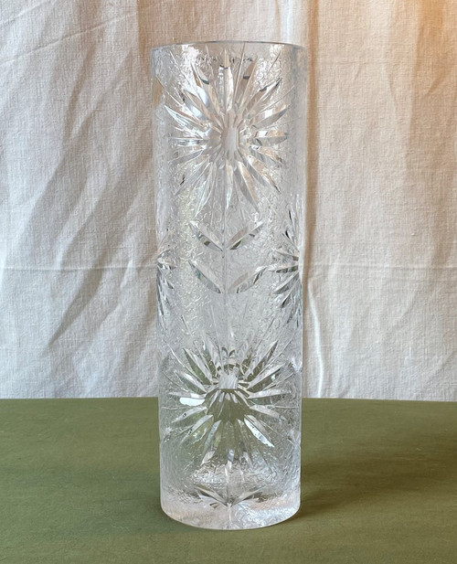 Vase Cristal De Bohême Engraved With Flowers XX ème