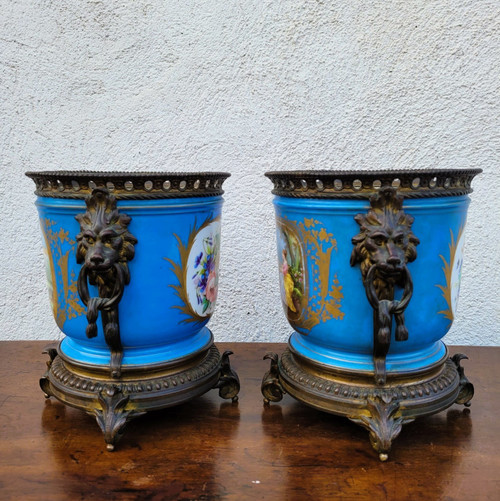 Sèvres, Pair Of Porcelain Planters, 19th Century