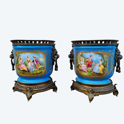 Sèvres, Pair Of Porcelain Planters, 19th Century