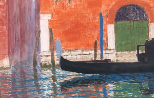 Sigismond JEANES 1863 - 1952 Venezia, paesaggio con gondola, dipinto, 1920-30 ca.