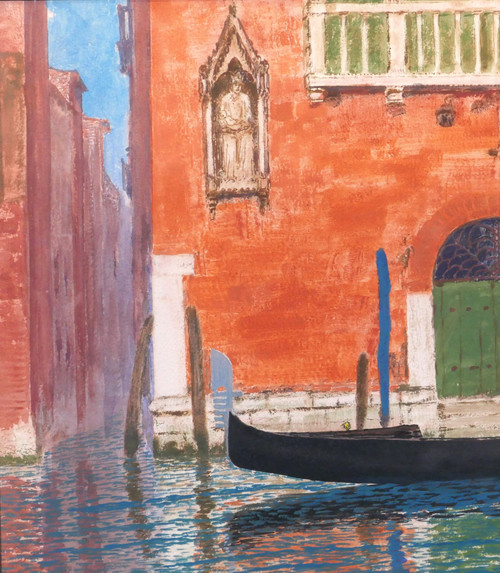 Sigismond JEANES 1863 - 1952 Venezia, paesaggio con gondola, dipinto, 1920-30 ca.