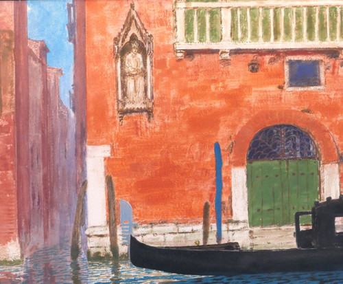 Sigismond JEANES 1863 - 1952 Venezia, paesaggio con gondola, dipinto, 1920-30 ca.