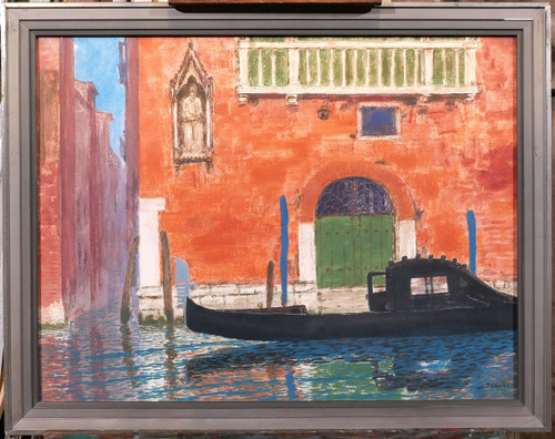 Sigismond JEANES 1863 - 1952 Venezia, paesaggio con gondola, dipinto, 1920-30 ca.