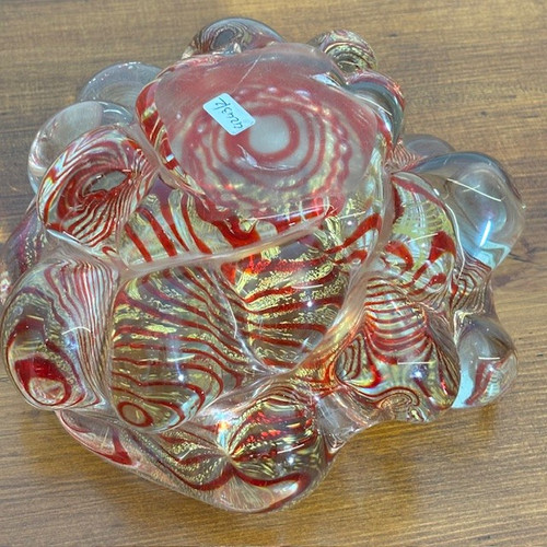 Antike Murano-Glas Aschenbecher Blase Herzstück 1930er Barovier .  Rot und Gold . Größe 20 cm