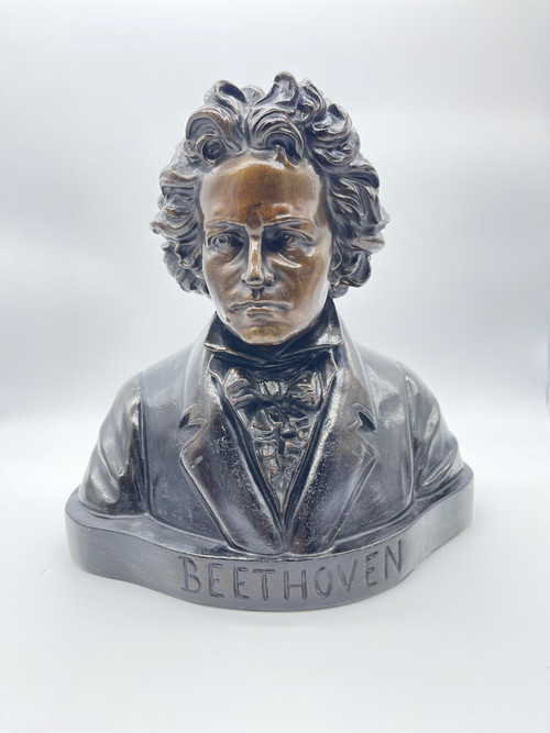 Große Büste von Beethoven aus Terrakotta mit Bronzepatina