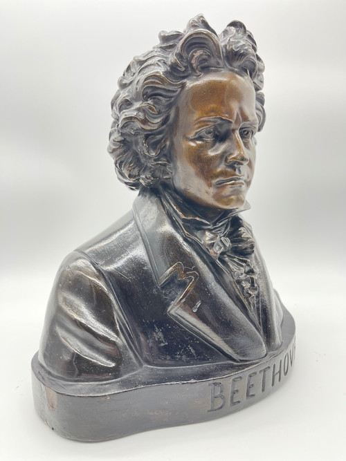 Große Büste von Beethoven aus Terrakotta mit Bronzepatina