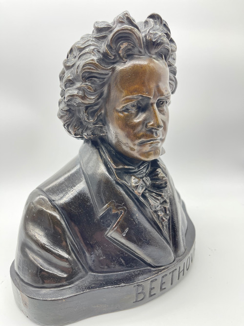 Große Büste von Beethoven aus Terrakotta mit Bronzepatina