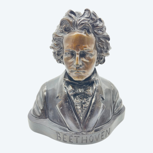 Große Büste von Beethoven aus Terrakotta mit Bronzepatina