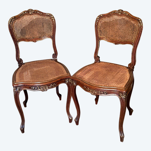 Pair of Louis XV chairs dating from the 19th century with wickerwork