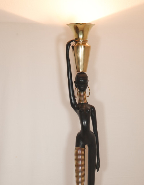 Lampada da terra in bronzo Donna giraffa attribuita a Karl HAGUENAUER anni '70