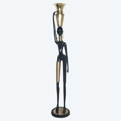 Lampada da terra in bronzo Donna giraffa attribuita a Karl HAGUENAUER anni '70